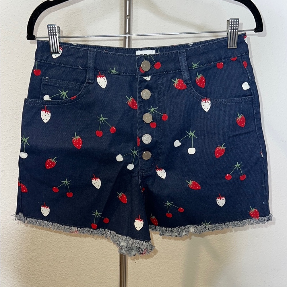 BDG High Rise Button Fly Denim Strawberry Cut Off Shorts